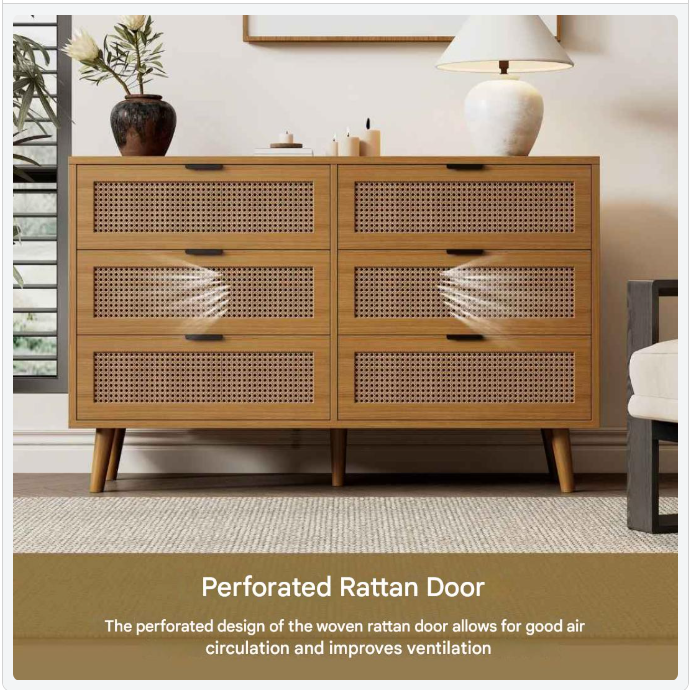 Ladekast – Opberger – Kast – Bergmeubel – Dressoir – 6 Ruime Lades – Walnotenkleur – Massief Houten Poten - QUORE