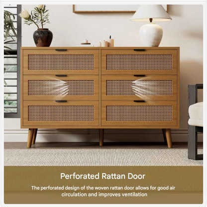 Ladekast – Opberger – Kast – Bergmeubel – Dressoir – 6 Ruime Lades – Walnotenkleur – Massief Houten Poten - QUORE