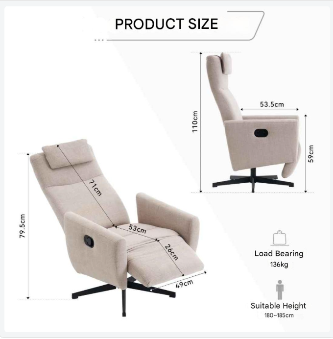 Relaxfauteuil – Relaxstoel – Comfortstoel – Draaifauteuil – Verstelbare Rugleuning – Chenillestof – Ergonomisch Ontwerp