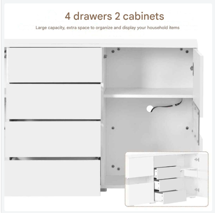 Sideboard – Opbergkast – Dressoir – Kast – Meubel – LED-Verlichting – USB-Aangedreven - QUORE
