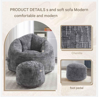 Zitzak Fauteuil – Zitzakstoel – Relaxstoel – Poef – Chenille Bekleding – Foamvulling – Lichtgewicht 19,5 Kg