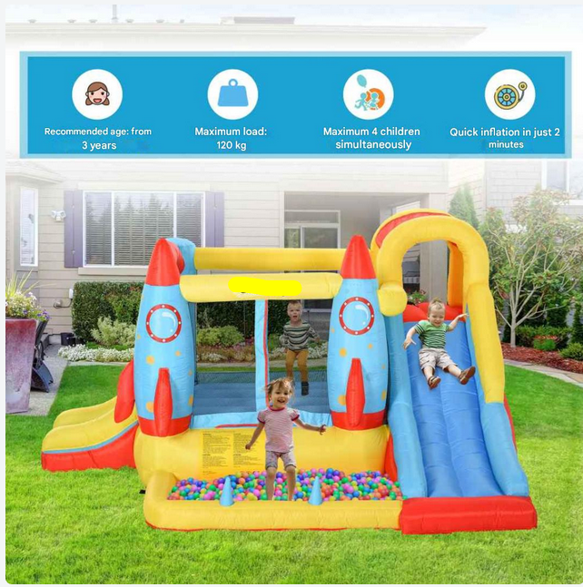 Opblaasbaar Kasteel – Speelhuis – Springkussen – Kinderspeeltoestel – Raketthema – 4 Kinderen – 330x265x185 Cm - QUORE