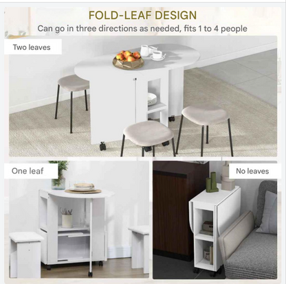 Opvouwbare Eettafel – Uitschuifbare Tafel – Compacte Tafel – Ruimtebesparende Tafel – Wieltjes Met Rem – Melamine Afwerking
