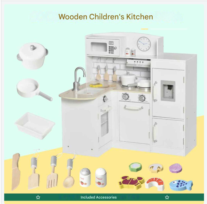 Houten Kinderkeuken – Speelkeuken – Kinderspeelgoed – Rollenspel – Speelkeukentje – Gelaagd MDF – Inclusief Speelkookgerei