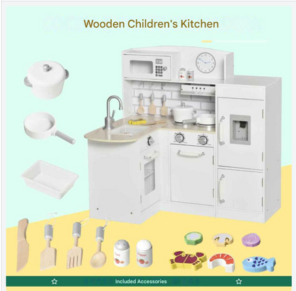Houten Kinderkeuken – Speelkeuken – Kinderspeelgoed – Rollenspel – Speelkeukentje – Gelaagd MDF – Inclusief Speelkookgerei
