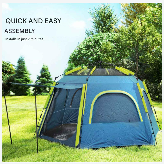 Koepeltent – Buitentent – Kampeertent – Tent Voor 3-4 Personen – Water- En Uv-Bestendig Polyester – Lichtgewicht En Compact - Blauw - QUORE