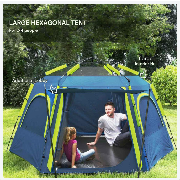 Koepeltent – Buitentent – Kampeertent – Tent Voor 3-4 Personen – Water- En Uv-Bestendig Polyester – Lichtgewicht En Compact - Blauw - QUORE