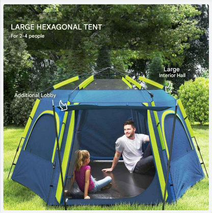 Koepeltent – Buitentent – Kampeertent – Tent Voor 3-4 Personen – Water- En Uv-Bestendig Polyester – Lichtgewicht En Compact - Blauw - QUORE