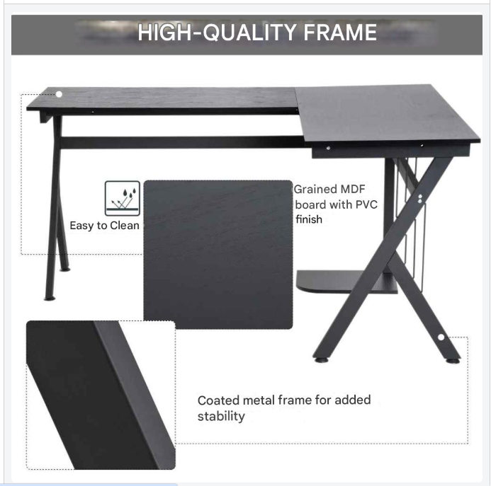 Hoekbureau – L-Vormig Bureau – Werkplek Bureau – Thuiswerk Bureau – Ruim Werkoppervlak – Stevig Frame – Onderhoudsvriendelijk oppervlak