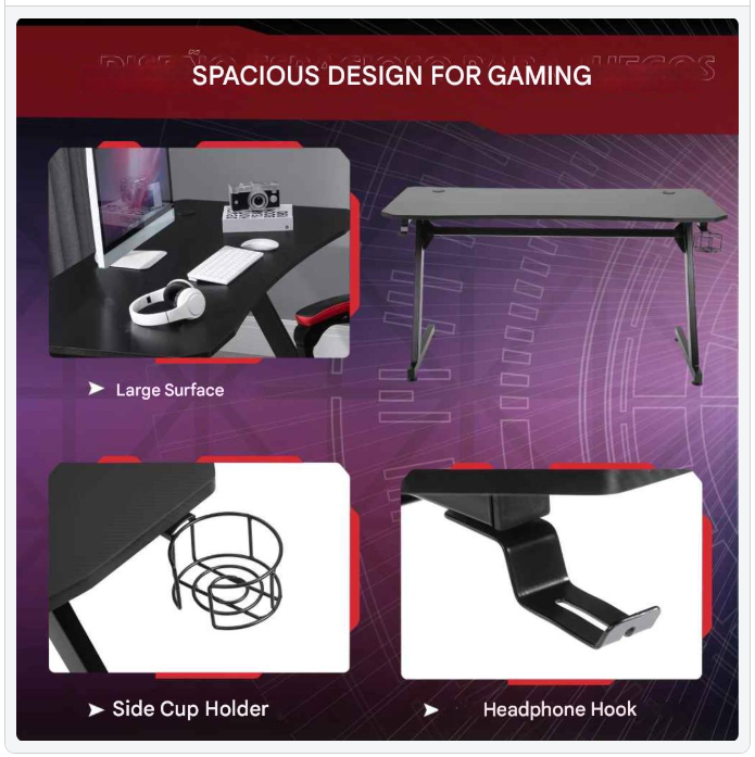 Gaming Bureau – Bureau Voor Gamers – Computerbureau – Studiebureau – Werkplek – Groot Werkblad 120x60 Cm – Verstelbare Poten