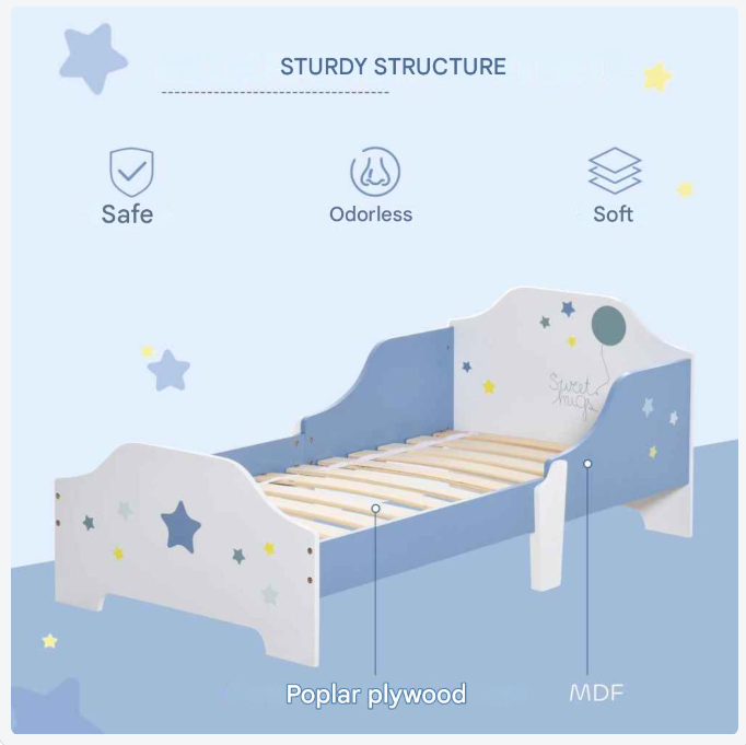 Kinderslaapbed – Kinderbedje – Peutertbed – Juniorbed – Bed Voor Kinderen – Veilig Met Afgeronde Hoeken – Lage Instaphoogte