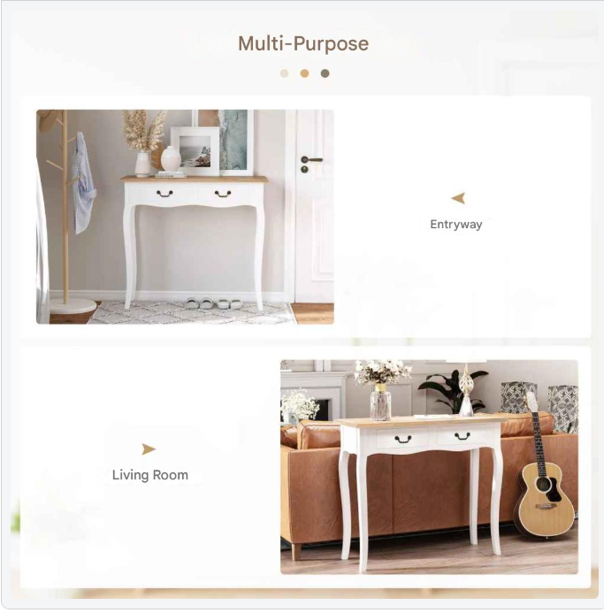 Console – Sidetable – Halmeubel – Opbergmeubel – Compact – Dennenhout – 2 Laden - QUORE
