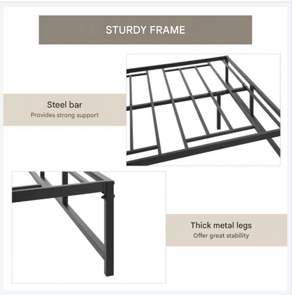 Metalen Bedframe – Stalen Bed – Industrieel Bed – Stevig Bed – Ruimtebesparend Ontwerp – Geschikt Tot 300 Kg – Makkelijk Te Monteren - QUORE