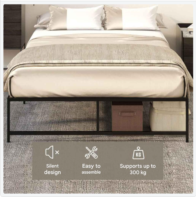 Metalen Bedframe – Stalen Bed – Industrieel Bed – Stevig Bed – Ruimtebesparend Ontwerp – Geschikt Tot 300 Kg – Makkelijk Te Monteren - QUORE