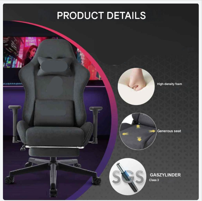 Gaming- En Bureaustoel – Ergonomische Stoel – Comfortabele Stoel – Verstelbare Armleuningen – Ademend Suède Materiaal – Rugleuning En Voetensteun - QUORE
