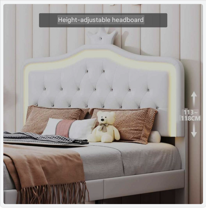Bedframe – Gestoffeerd Bed – Ledikant – Opbergbed – Slaapbank – Verstelbaar Hoofdeinde – Led-Verlichting