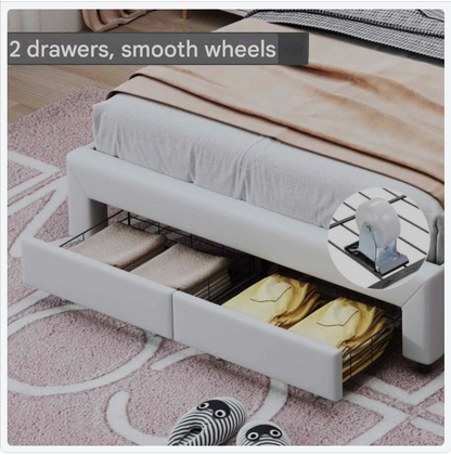 Bedframe – Gestoffeerd Bed – Ledikant – Opbergbed – Slaapbank – Verstelbaar Hoofdeinde – Led-Verlichting
