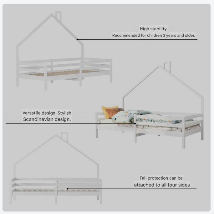 Huisbed Kinderen – Speelbed – Kinderbed – Scandinavisch Bed – Veilig Bed – Stevig Dennenhout – Opbergruimte