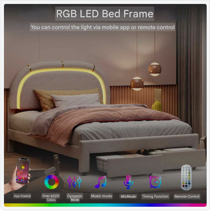 Kinderbed – Peuterbed – Huisbed – Kinderledikant – Fluwelen Bekleding – LED-Verlichting – Opberglade