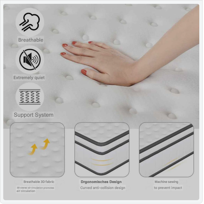 Veerbed – Pocketveringmatras – Matras – Slaapsysteem – Matras Pocketveren – 25 Cm Dikte – Ademend Gebreide Stof