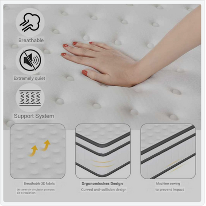 Veerbed – Pocketveringmatras – Matras – Slaapsysteem – Matras Pocketveren – 25 Cm Dikte – Ademend Gebreide Stof