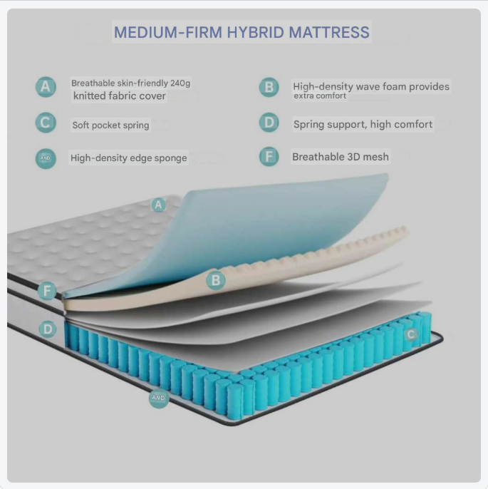 Veerbed – Pocketveringmatras – Matras – Slaapsysteem – Matras Pocketveren – 25 Cm Dikte – Ademend Gebreide Stof