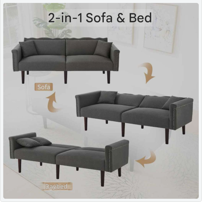 Sofa Bed – Slaapbank – Bedbank – Zithoek – Katoen-Linnen Bekleding – Verstelbare Rugleuningen – Hoogwaardig Schuim