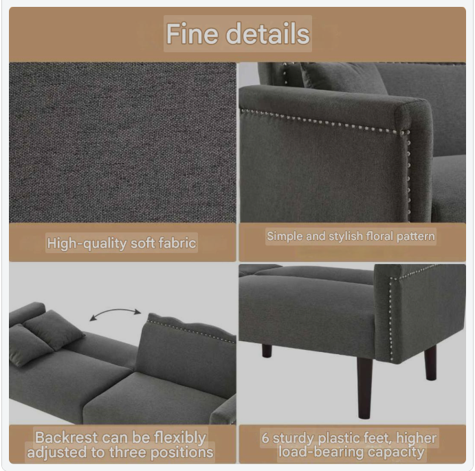Sofa Bed – Slaapbank – Bedbank – Zithoek – Katoen-Linnen Bekleding – Verstelbare Rugleuningen – Hoogwaardig Schuim