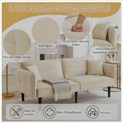 Bedbank – Slaapbank – Bankbed – Slaapsofa – Multifunctioneel – Velvet Bekleding – Verstelbare Rugleuningen - QUORE