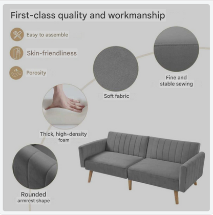 Sofa Bed – Slaapbank – Bankbed – Multifunctionele Sofa – Compact Formaat – Velvet Bekleding – Massief Rubberhout Frame