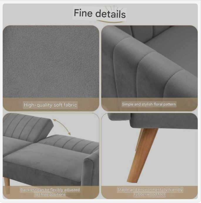 Sofa Bed – Slaapbank – Bankbed – Multifunctionele Sofa – Compact Formaat – Velvet Bekleding – Massief Rubberhout Frame