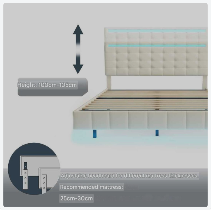 Bedframe – Bed – Tweepersoonsbed – Boxspring – Ledikant – Zwevend Ontwerp – Ingebouwde LED-Verlichting