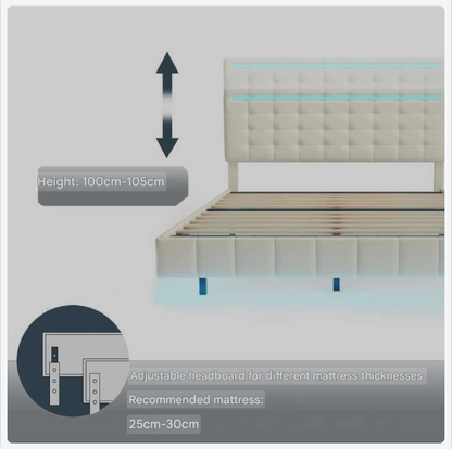 Bedframe – Bed – Tweepersoonsbed – Boxspring – Ledikant – Zwevend Ontwerp – Ingebouwde LED-Verlichting