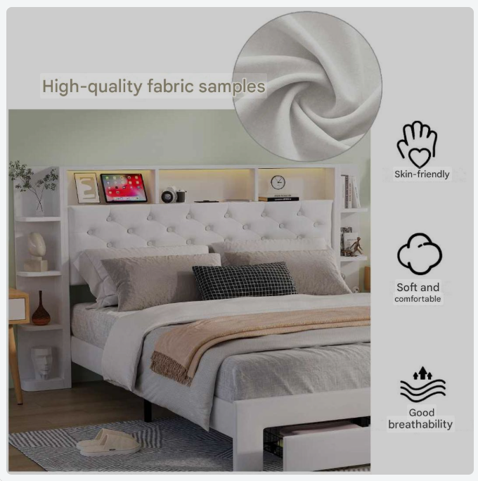 Bed – Slaapbed – Ledikant – Opbergbed – Velvet Bekleding – USB Oplaadpoort – Verstelbare Ledverlichting