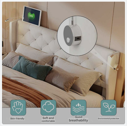 Bed – Slaapbed – Opbergbed – Fluwelen Bed – Led Verlichting – Hydraulisch Opbergvak – Stevig Houten Frame