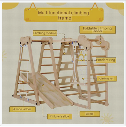 Multifunctioneel Klimrek – Speeltoestel – Klimset – Montessori Speelgym – Houten Klimtoestel – Inklapbaar Ontwerp – Veiligheidsnormen EN-71