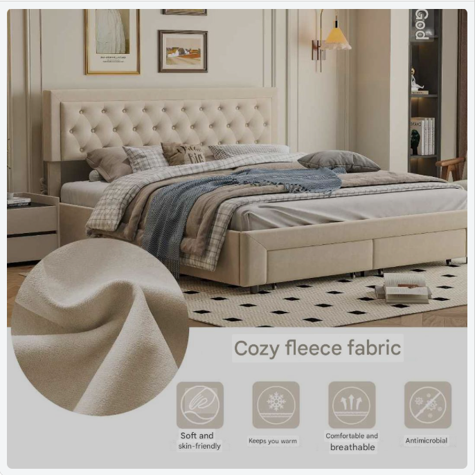 Opbergbed – Gestoffeerd Bed – Tweepersoonsbed – Opberglades – Verstelbare Hoofdsteun – Velvet Bekleding – Metalen Poten