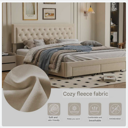 Opbergbed – Gestoffeerd Bed – Tweepersoonsbed – Opberglades – Verstelbare Hoofdsteun – Velvet Bekleding – Metalen Poten