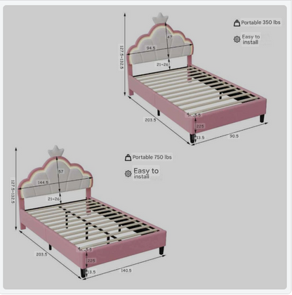 Bedombouw – Gestoffeerd Bed – Fluwelen Bekleding – Hoofdbord Wolkvorm – MDF En Staal – Lattenbodem Stevig