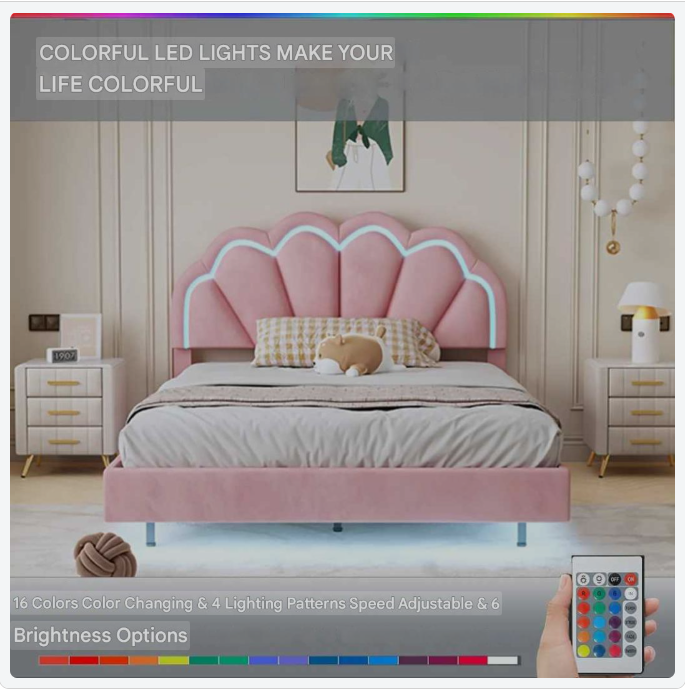 Bed – Fluwelen Bed – Modern Bed – Verlicht Bed – Zwevend Bed – LED Verlichting – Draaggewicht 250 Kg