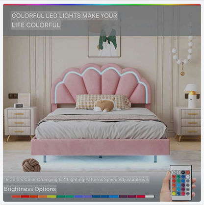 Bed – Fluwelen Bed – Modern Bed – Verlicht Bed – Zwevend Bed – LED Verlichting – Draaggewicht 250 Kg