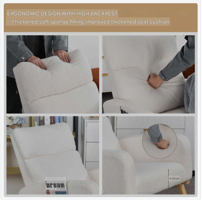 Schommelstoel – Relaxstoel – Lounge – Fauteuil – Leesstoel – Comfortabele Stofbekleding – Stevige Armleuningen