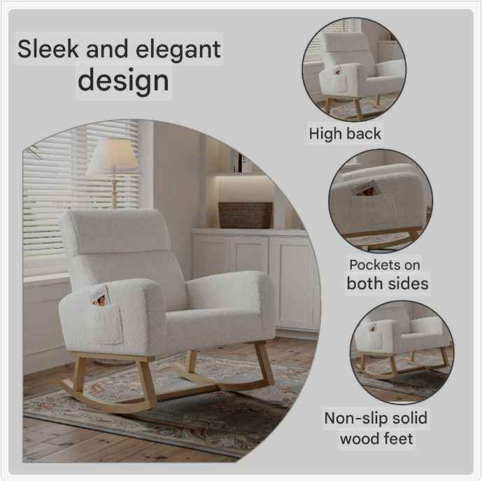 Schommelstoel – Relaxstoel – Lounge – Fauteuil – Leesstoel – Comfortabele Stofbekleding – Stevige Armleuningen