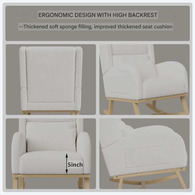Schommelstoel – Relaxstoel – Comfortstoel – Zithoekstoel – Velvet Bekleding – Ergonomisch Design – Met Lendenkussen