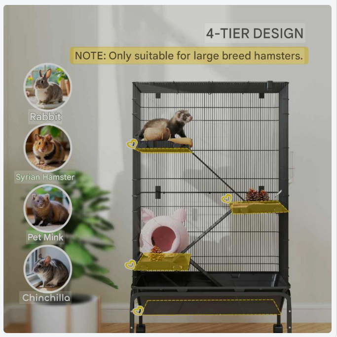 Kleindierkooi – Konijnenkooi – Knaagdierkooi – Dierenkooi – Hamsterkooi – Vier Verdiepingen – Stalen Constructie