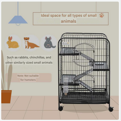 Knaagdierrkooi – Knaagdierkooi – Konijnenkooi – Cavia Kooi – Dierenkooi – Metalen Kooi – 3 Etages Met Wieltjes – Uitneembare Bodemplaat