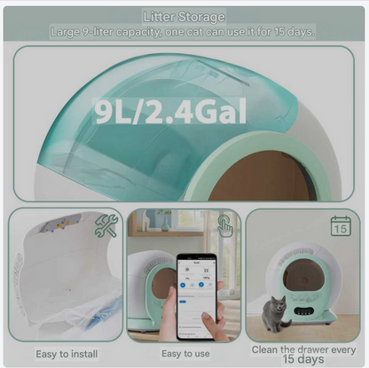 Kattentoilet – Kattenbak – Kattentoilet Zelfreinigend – Automatische Kattenbak – Kattenbak Met App – Slim Ontwerp – 9L Grote Capaciteit