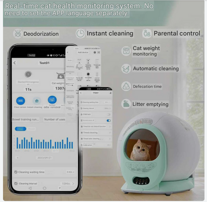 Kattentoilet – Kattenbak – Kattentoilet Zelfreinigend – Automatische Kattenbak – Kattenbak Met App – Slim Ontwerp – 9L Grote Capaciteit