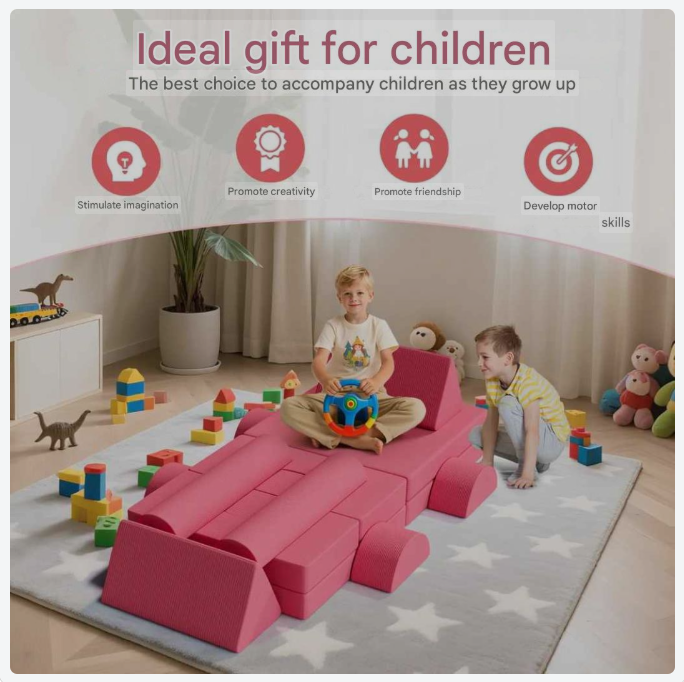 Kinder Speelbank – Kindersofa – Speelbank Zacht – Modulaire Speelset – Peuterspeelbank – Oeko-TEX Corduroy – 14-delige Set 140x70x44 cm - QUORE
