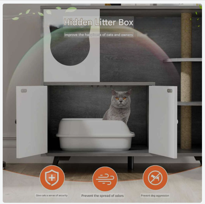Kattenbakmeubel Houten Kast – Kattenbakkast – Kattenbak Ombouw – Kattenhuis Meubel – Kattenbak Verstopper – 3 Lagen Met Opbergruimte – Inclusief Kattenbakvanger